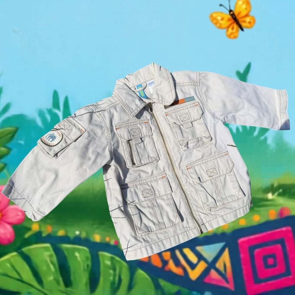 Vintage Gymboree Elephant Adventures Safari Cargo Jacket 12-18 Months